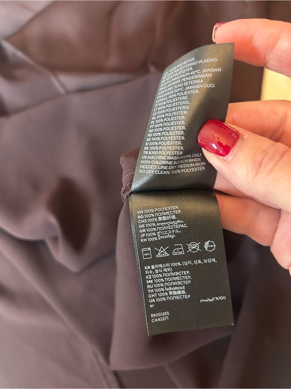 H&M Dark Chocolate Brown Satin Like Oversized Shirt Tunic Dress Blouson Sleeve L - Picture 8 of 13